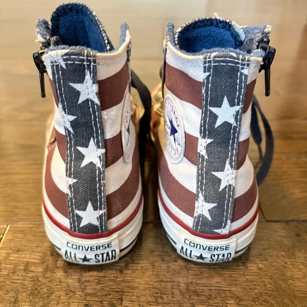 Converse All Star High Top Sneakers Kids Size 13 American Flag Print Zip Closure